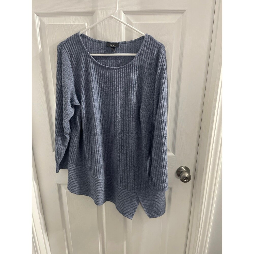 ALYX Asymmetrical Soft Rib-Knit Tunic Sweater Size 1X Blue